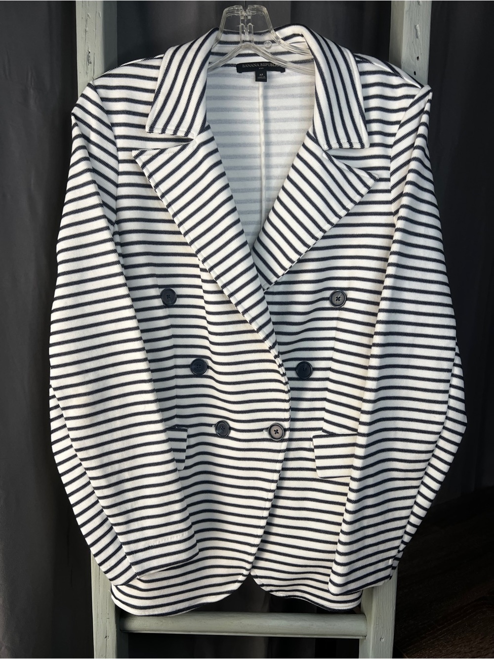 Banana Republic White and Navy Striped Double-Breasted Blazer